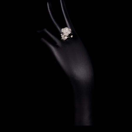 Nature Paved Rose Ring - Rhodium White Gold