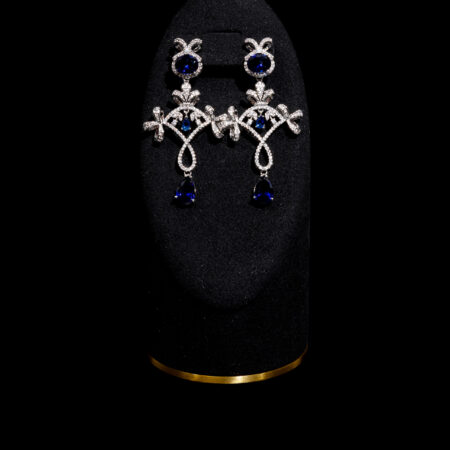 Art Deco Party Earrings - Rhodium White Gold, Sapphire