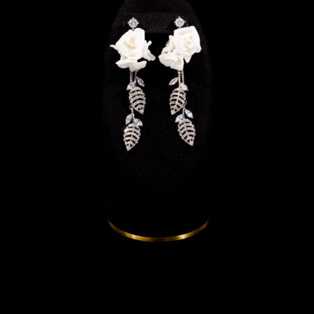 CC Peony Paved Leaf Earrings - White Gold, White