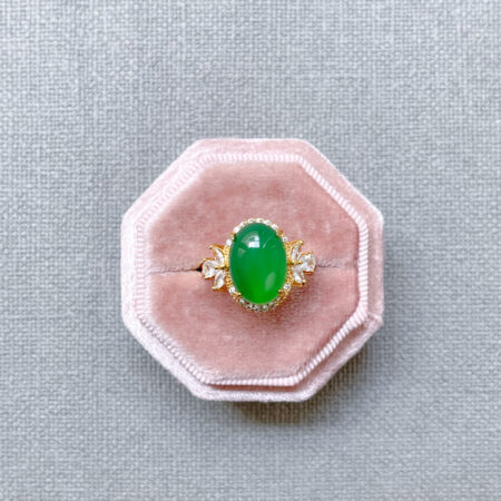 Superior Oval Jade Halo Ring - 18k Yellow Gold, Jade