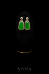 Superior Short Bar Jade Single Halo Earrings - 18k Yellow Gold, Jade