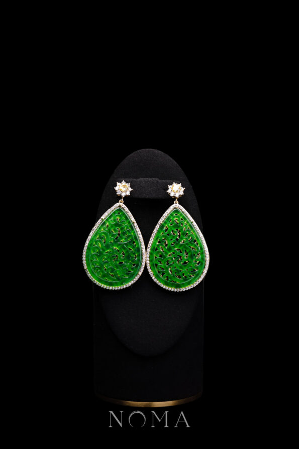 JJW-202300002-Superior-Round-Paved-Carved-Teardrop-Jade-Earrings-18k-Yellow-Gold-Jade