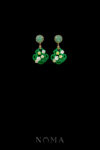 Carved Vase Jade Floral Decorated Earrings - 18k Yellow Gold, Jade