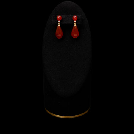Jade and Jade Earrings - 18k Yellow Gold, Red Jade