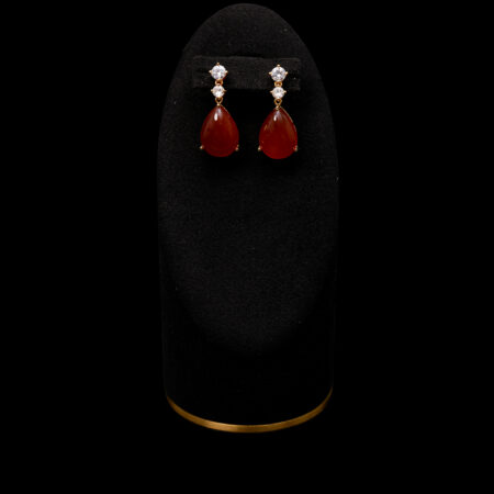 Pear Heart Raindrop Earrings - 18k Yellow Gold, Red Jade