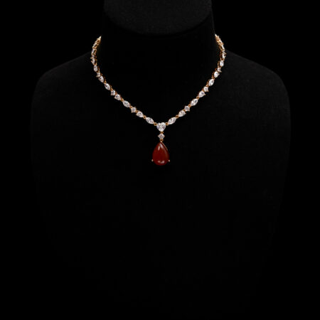 Pear Heart Raindrop Necklace - 18k Yellow Gold, Red Jade