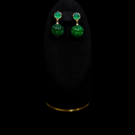 Carved Ball Jade Earrings - 18k Yellow Gold, Jade