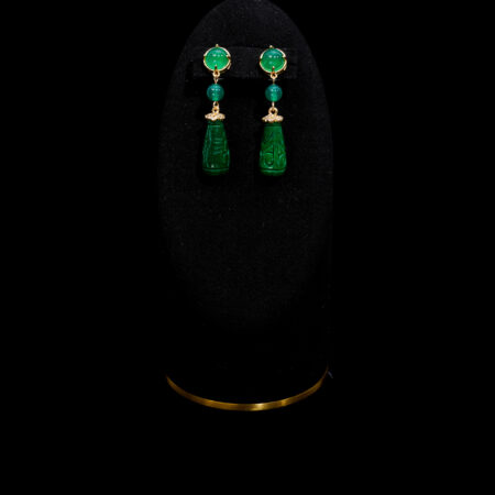Simple Carved Pear Jade Earrings - 18k Yellow Gold, Jade