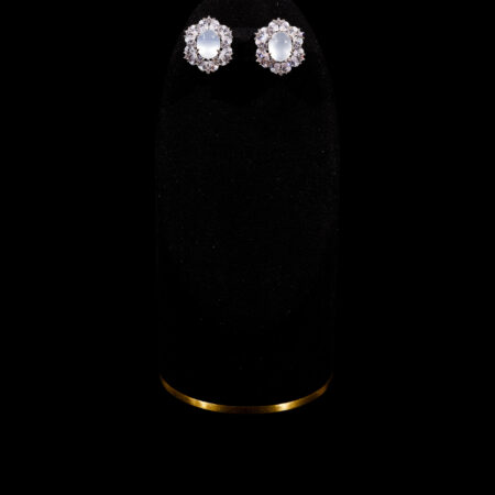 Oval Jade Pear Deco Earrings - Rhodium White Gold, White Jade