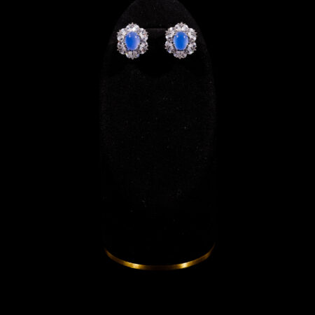 Oval Jade Pear Deco Earrings - Rhodium White Gold, Blue Jade