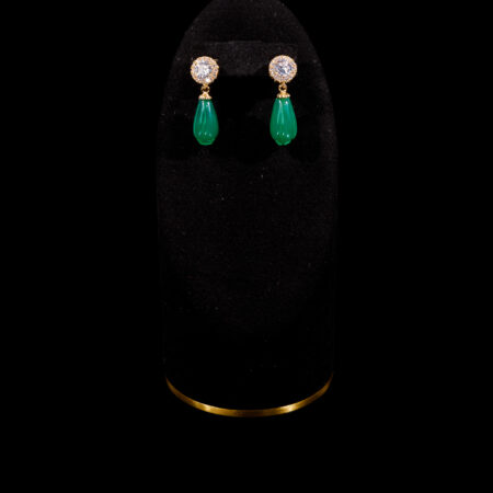 Simple Round Halo Pear Bud Jade Earrings - 18k Yellow Gold, Jade