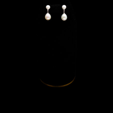 Pearl and Pearl Earrings - Rhodium White Gold, White Pearl