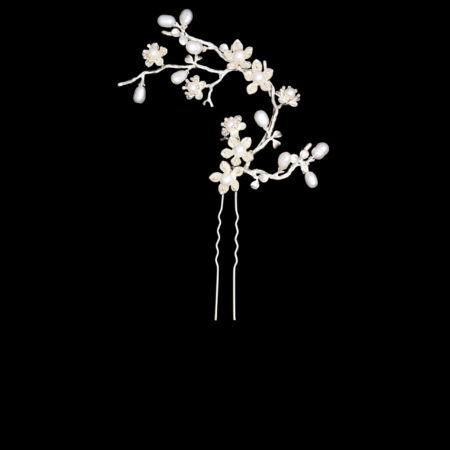 Floral Tree Sideway Hairpin - Rhodium White Gold