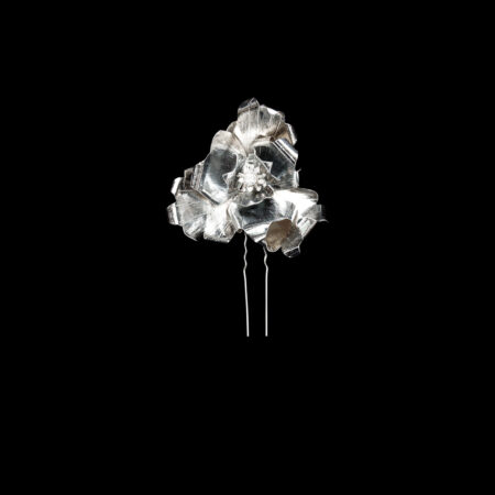Floral Art Single Hairpin - Rhodium White Gold