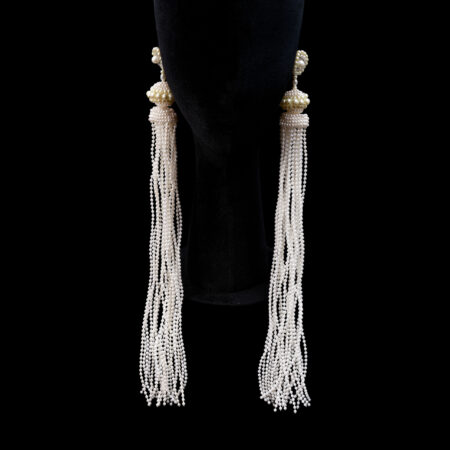 Pearl Ball Fringe Earrings - White Silver, White