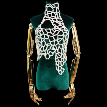 Woven Pearl Art Halter Top - White Silver, White Pearl