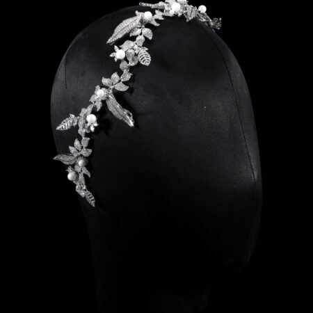 Paved Twigs Pearl Single Hairvine/Belt - White Gold