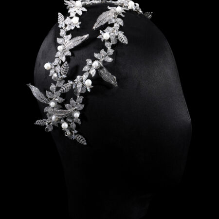 Paved Twigs Pearl Double Headband - White Gold