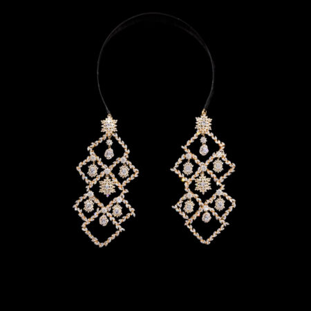 Royal Cascading Square Dangling Earrings Headband - Gold