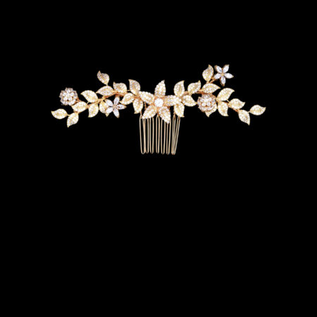 Paved Flower Twigs Medium Haircomb - Gold