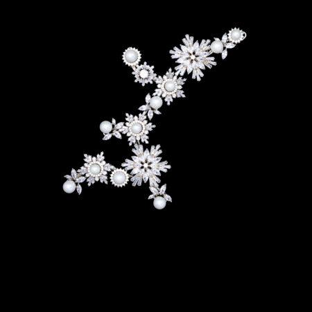 Pearly Snowflakes Side Hairvine/Brooch - White Gold