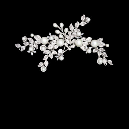 Modern Paved Vinery Pearl Hairvine/Brooch - White Gold