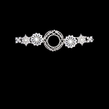 Circular Pearl Horizontal Hairvine/Brooch - White Gold