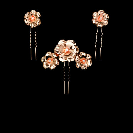 Glitzy Petals Hairpin Set - Gold (3 pcs)