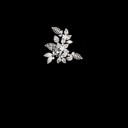 Modern Paved Twigs Deco Small Hairvine/Brooch - White Gold