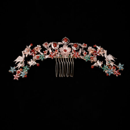 Crane Lotus Floral Haircomb - Gold, Ruby