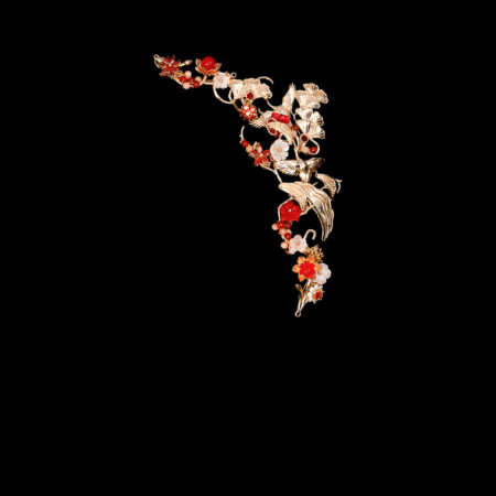 Crane Ginkgo Harmony Side Hairvine - Gold, Ruby (Right)