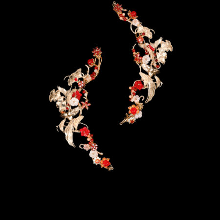 Crane Ginkgo Harmony Side Hairvine Pair - Gold, Ruby (1 pair)