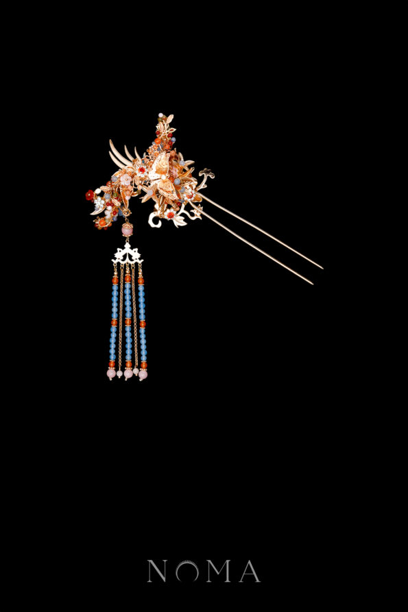 CHN-202400044-Colorful-Swallow-Pagoda-Hairpin-Gold-Blue-Left-1