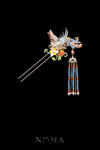 Colorful Swallow Pagoda Hairpin - Gold, Blue (Left)