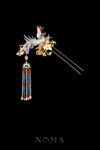 Colorful Swallow Pagoda Hairpin - Gold, Blue (Right)