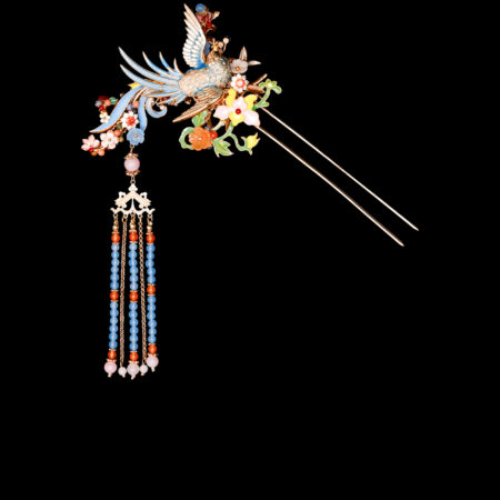 Colorful Swallow Pagoda Hairpin - Gold, Blue (Right)
