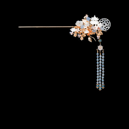 Floral Garden Over the Moon Hairpin - Gold, Blue