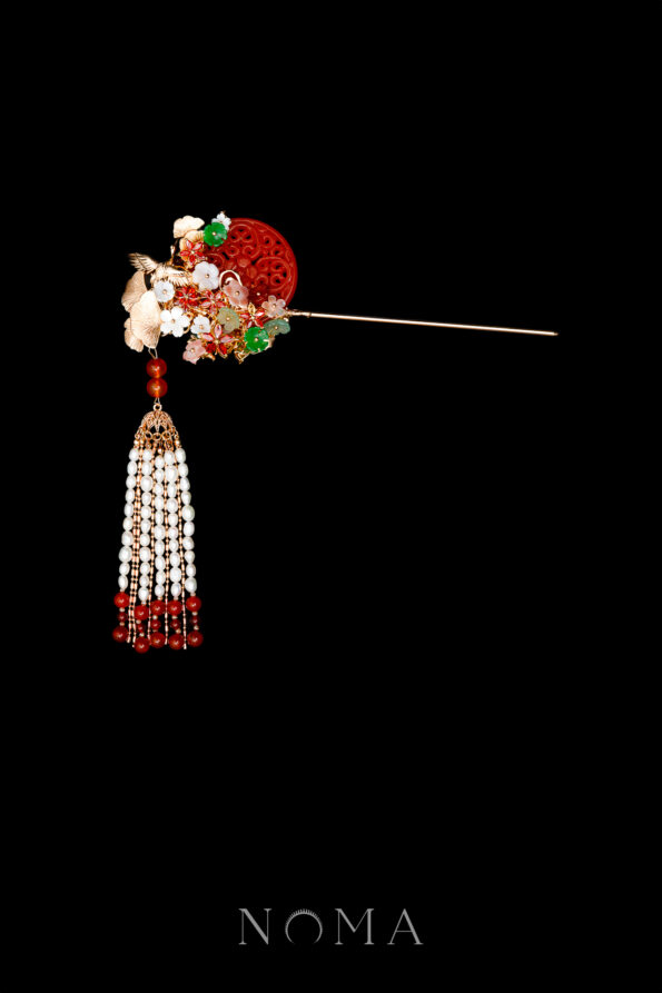 CHN-202400099-Carved-Jade-Crane-Ginkgo-Hairpin-Gold-Red-Jade-Right