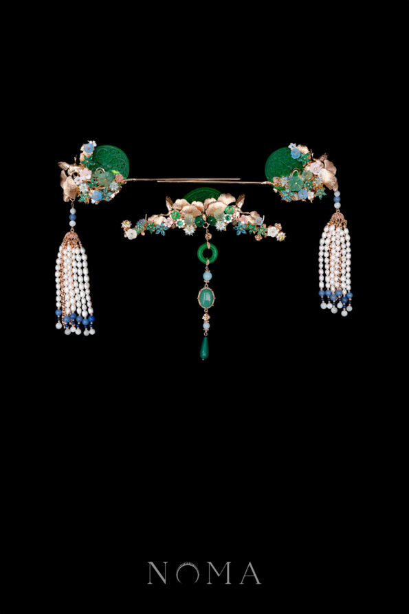 CHN-202400101-Carved-Jade-Crane-Ginkgo-Full-Set-Gold-Jade-3-pcs