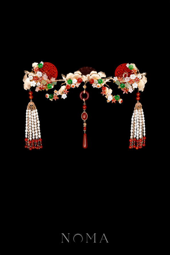 CHN-202400102-Carved-Jade-Crane-Ginkgo-Full-Set-Gold-Red-Jade-3-pcs