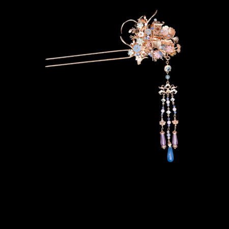 Pagoda Ginkgo Grass Hairpin - Gold, Blue (Left)