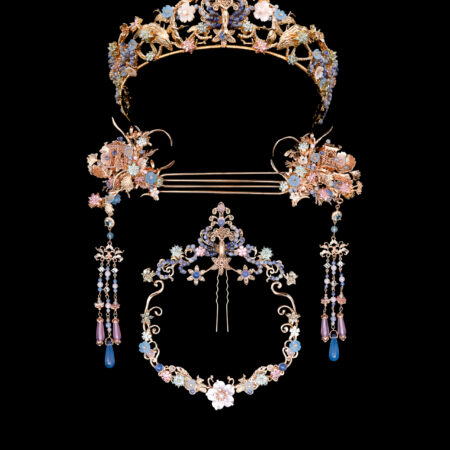 Peacock Ornament Pagoda Ginkgo Grass Full Set - Gold, Blue (5 pcs)