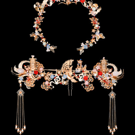 Harmonious Phoenix Pagoda Ornament Full Set - Gold, Ruby (4 pcs)