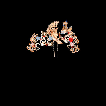 Harmonious Peacock Pagoda Middle Hairpin - Gold, Ruby