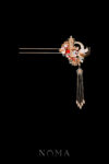 Harmonious Crane Pagoda Ornament Hairpin - Gold, Ruby (Left)