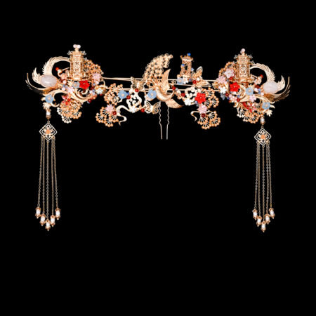 Harmonious Peacock Pagoda Ornament Set - Gold, Ruby (3 pcs)