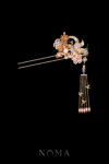 Harmonious Crane Pagoda Ornament Hairpin - Gold, Pink (Left)
