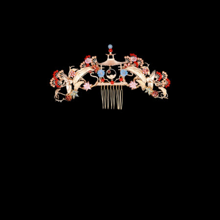 Crane Ginkgo Pagoda Willow Haircomb - Gold, Ruby