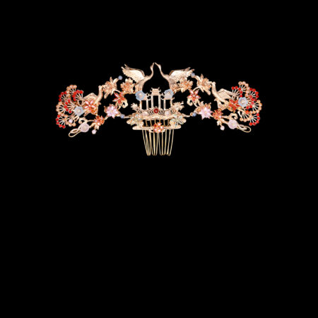 Crane Pavilion Lotus Willow Haircomb - Gold, Ruby