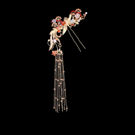 Crane Tail Willow Hairpin - Gold, Ruby (Left)